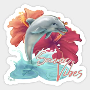 Summer Vibes Hibiscus Dolphin Sticker